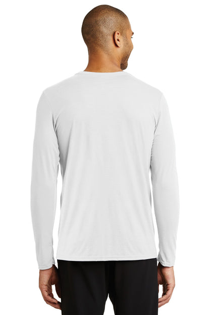 Rear View of White Gildan Performance Long Sleeve T-Shirt. 42400 plain