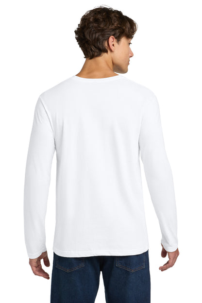 Rear View of White Gildan Softstyle Long Sleeve T-Shirt. 64400 plain