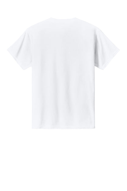 Rear View of White Gildan Youth Light Cotton Tee 3000B plain