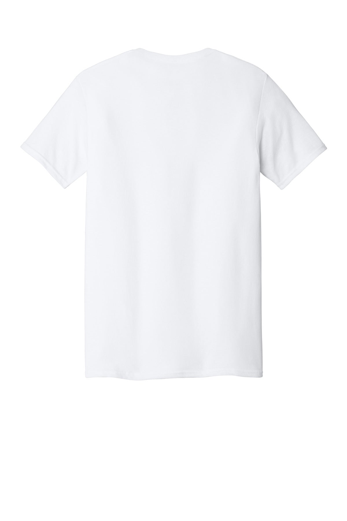 Rear View of White Jerzees Dri-Power 100% Polyester T-Shirt. 21M plain
