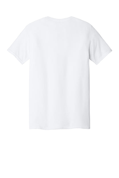 Rear View of White Jerzees Dri-Power 100% Polyester T-Shirt. 21M plain