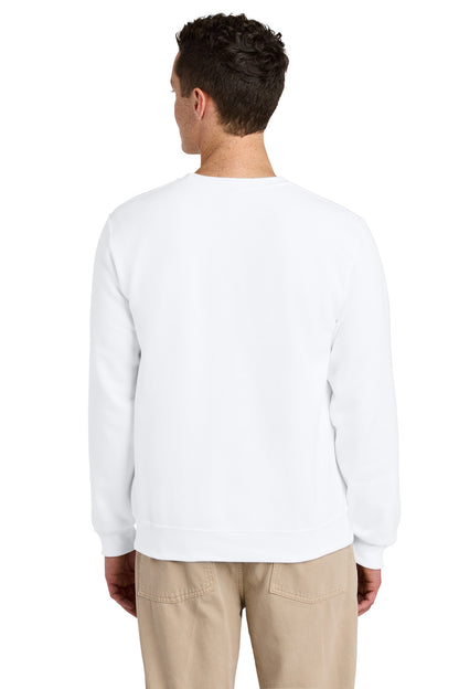Rear View of White Jerzees Eco Premium Blend Crewneck Sweatshirt 701M plain