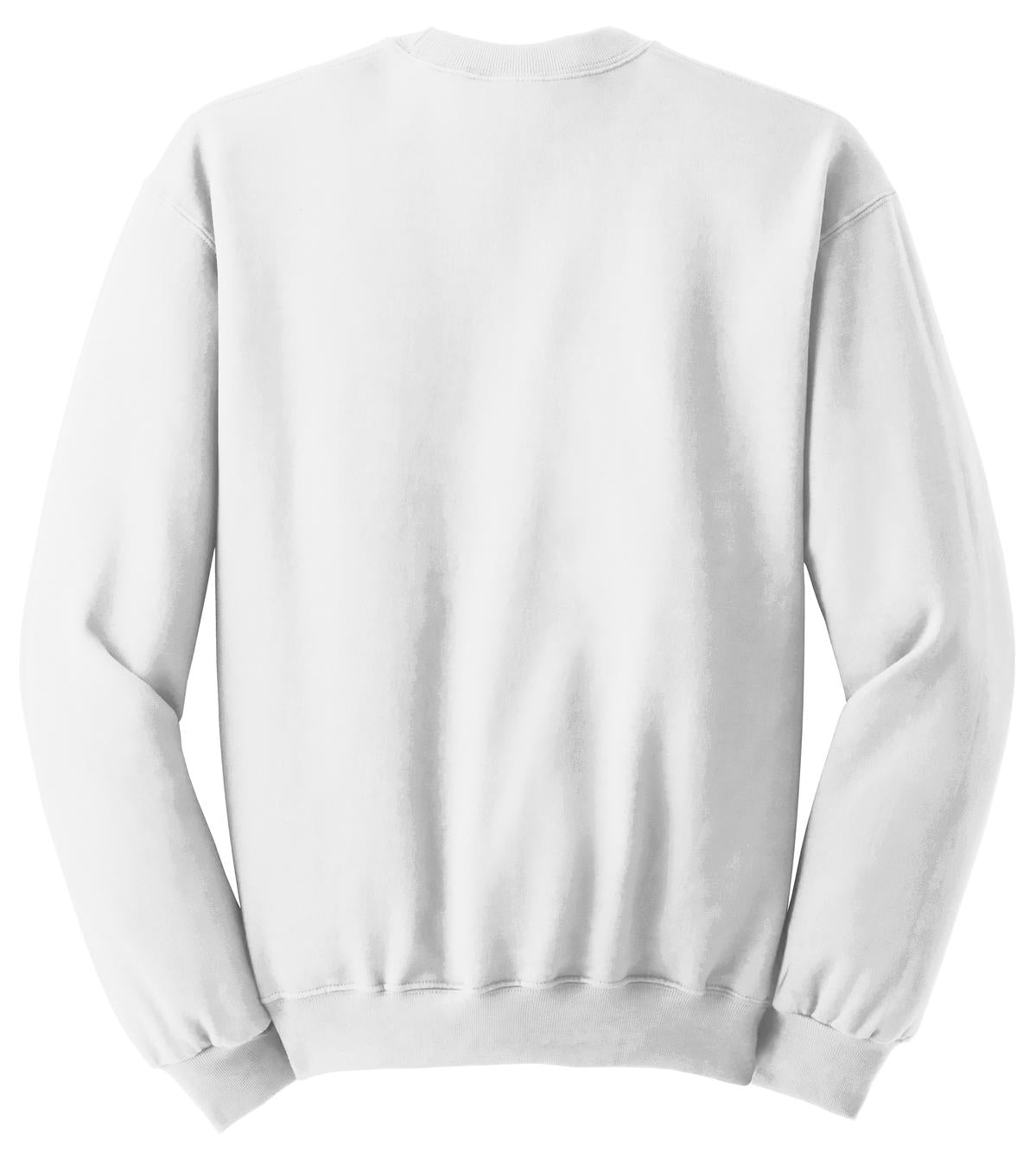 Rear View of White Jerzees - NuBlend Crewneck Sweatshirt. 562M plain