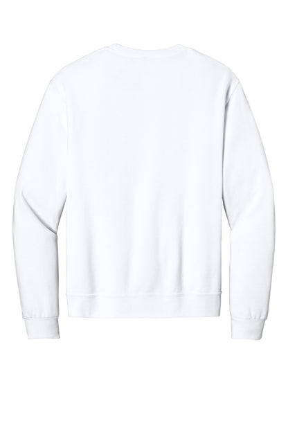Rear View of White Jerzees Ultimate Unisex CVC Ring Spun Crewneck Sweatshirt IC48M plain