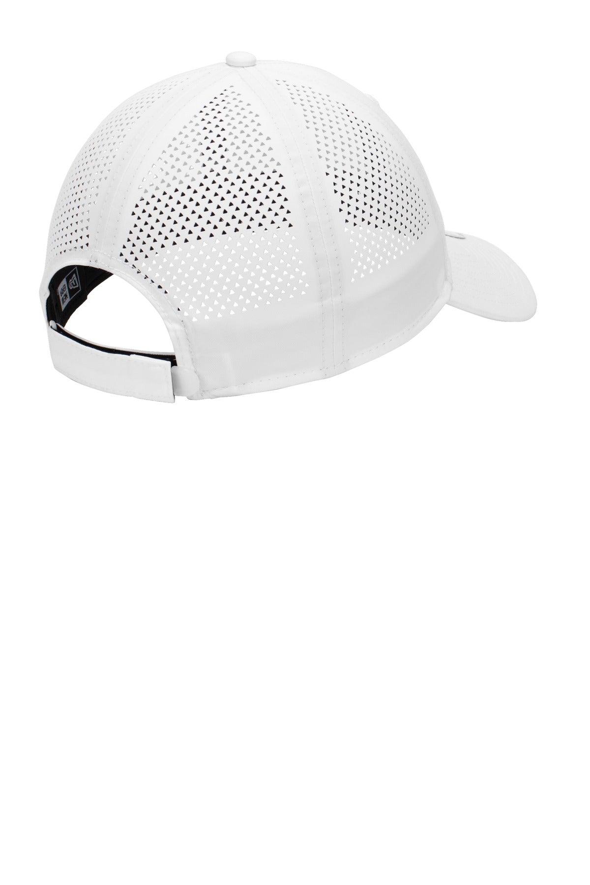 Rear View of White New Era Perforated Performance Cap. NE406 plain