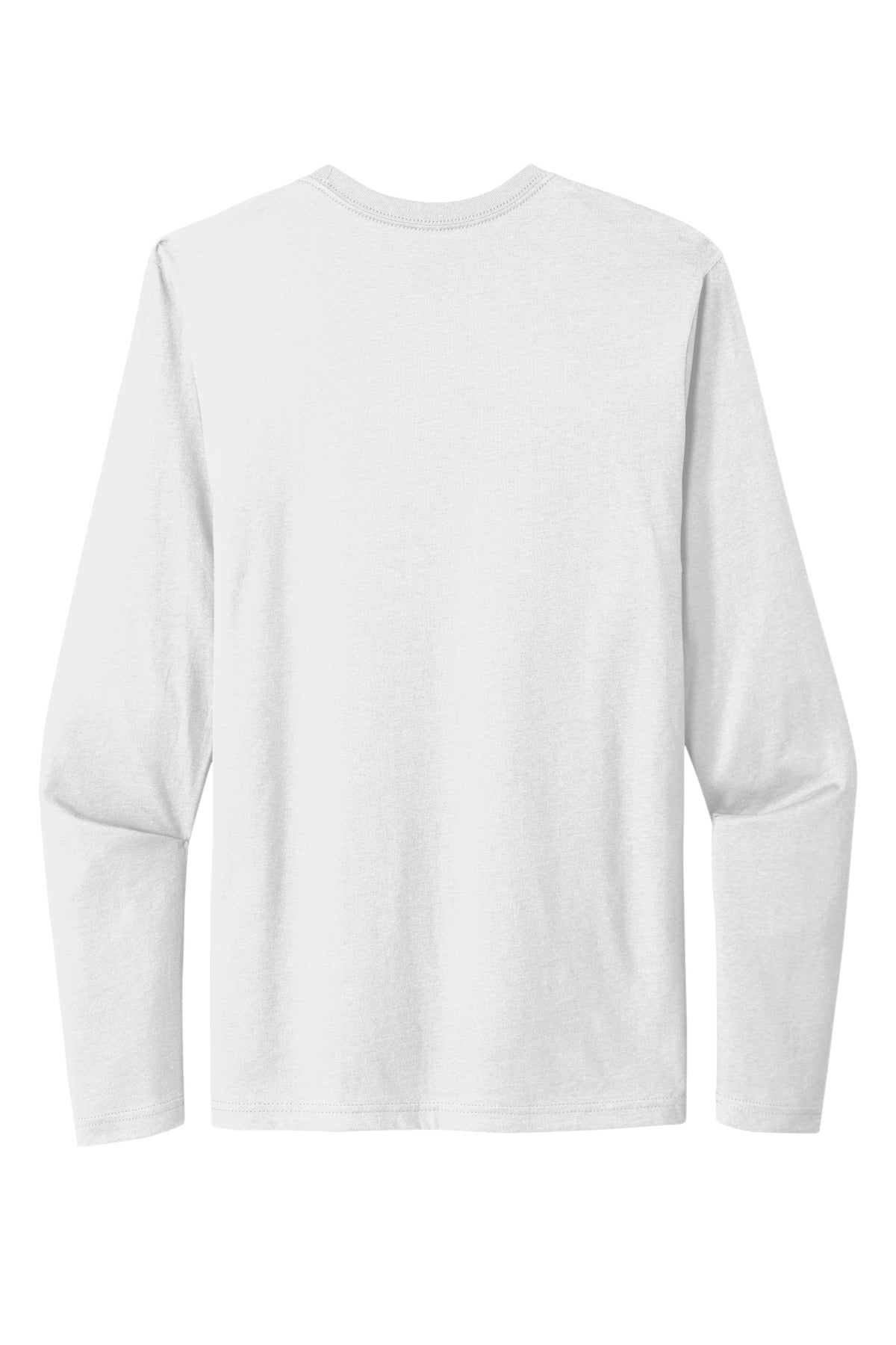 Rear View of White Next Level Apparel Cotton Long Sleeve Tee. NL3601 plain