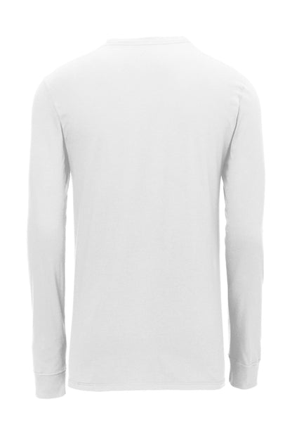 Rear View of White Nike Dri-FIT Cotton/Poly Long Sleeve Tee. NKBQ5230 plain