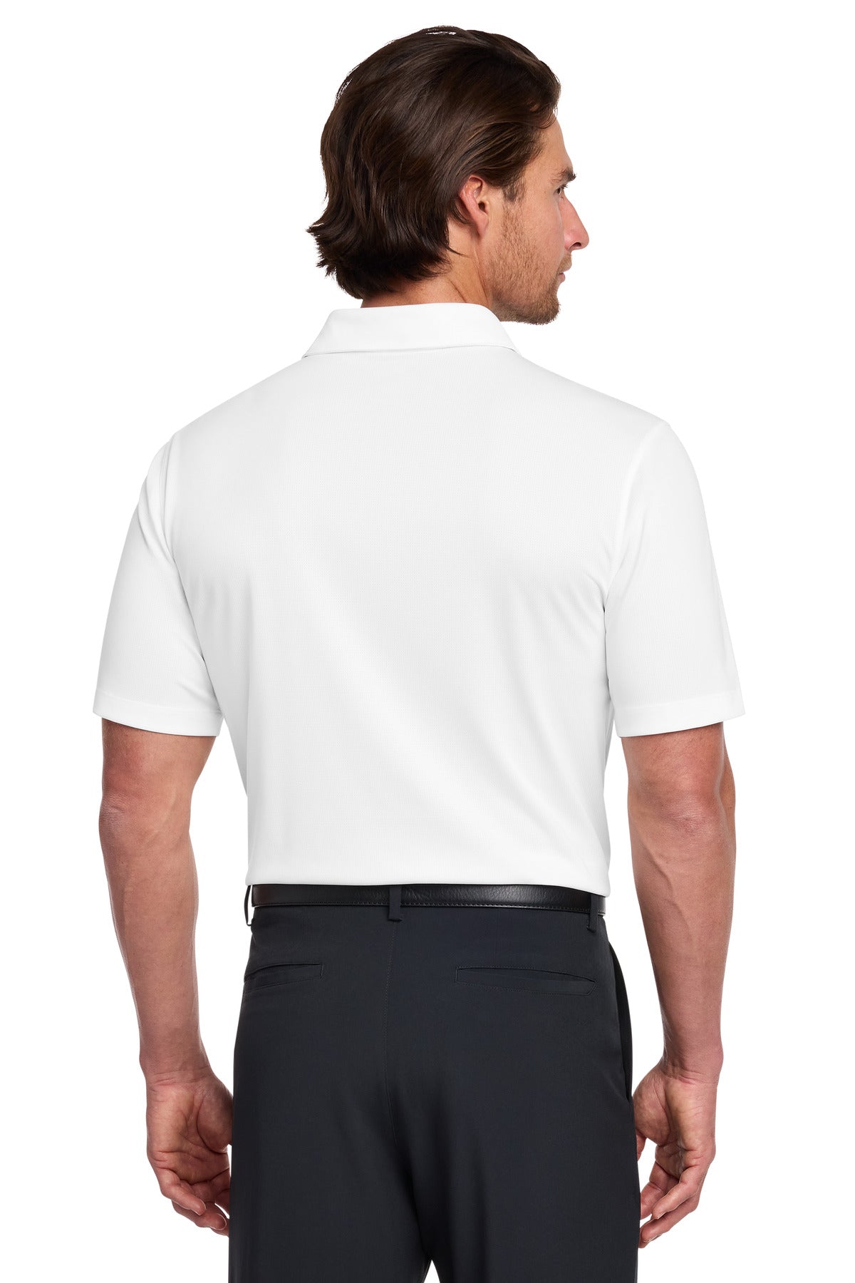 Rear View of White Nike Dri-FIT Vertical Mesh Polo. 637167 plain