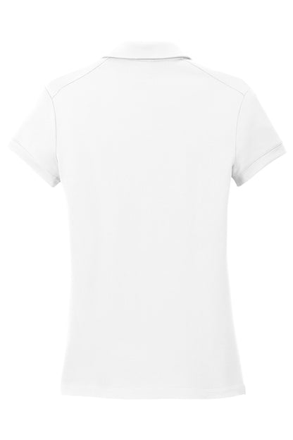 Rear View of White Nike Women's Dri-FIT Solid Icon Pique Modern Fit Polo. 746100 plain