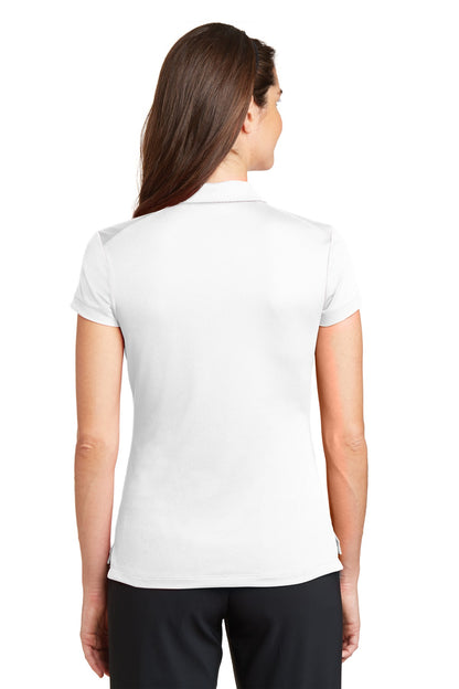 Rear View of White Nike Women's Dri-FIT Solid Icon Pique Modern Fit Polo. 746100 plain