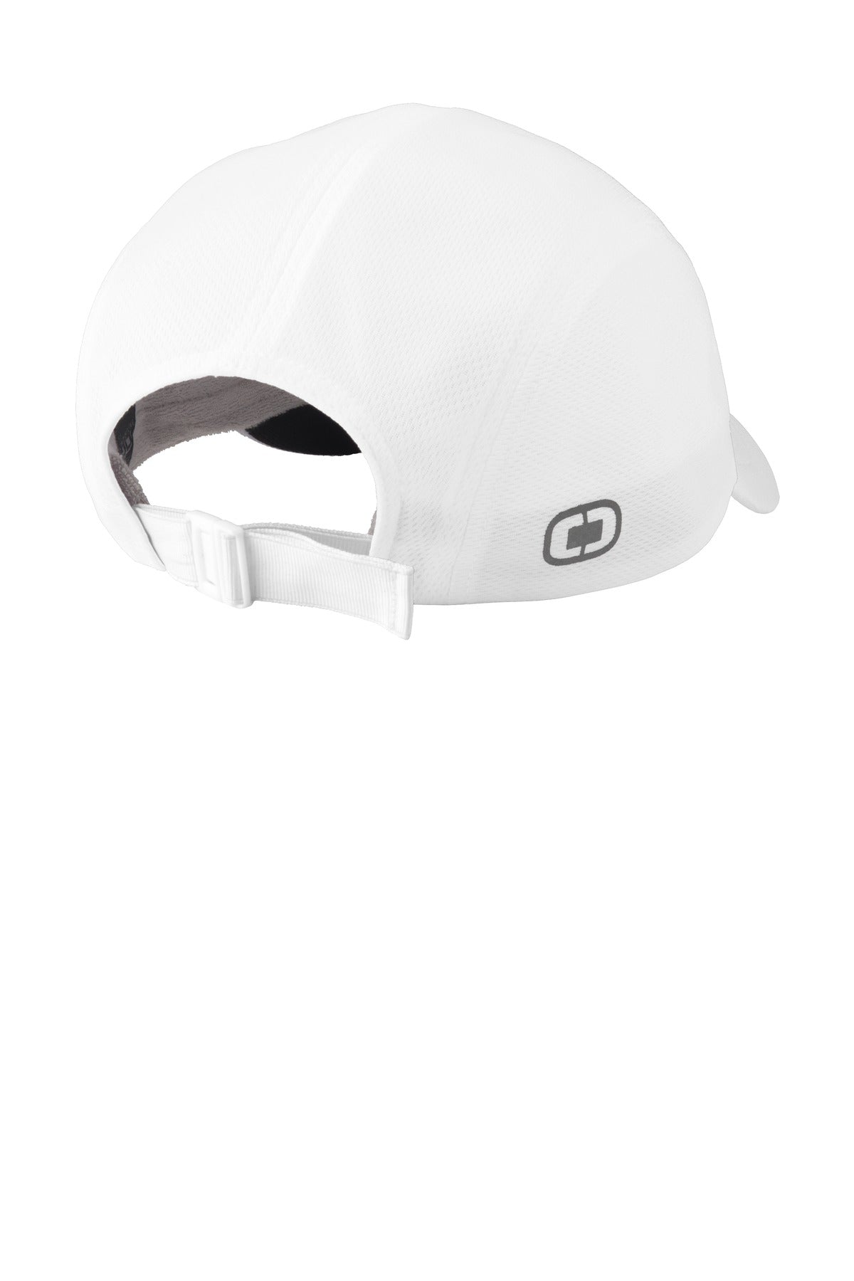 Rear View of White OGIO Stride Mesh Cap. OE653 plain