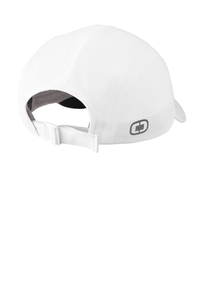Rear View of White OGIO Stride Mesh Cap. OE653 plain