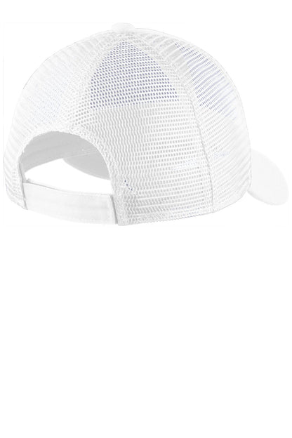 Rear View of White Port Authority Adjustable Mesh Back Cap. C911 plain