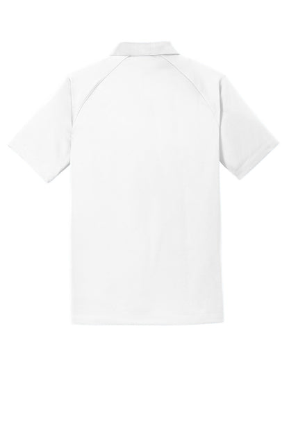 Rear View of White Port Authority Crossover Raglan Polo. K575 plain