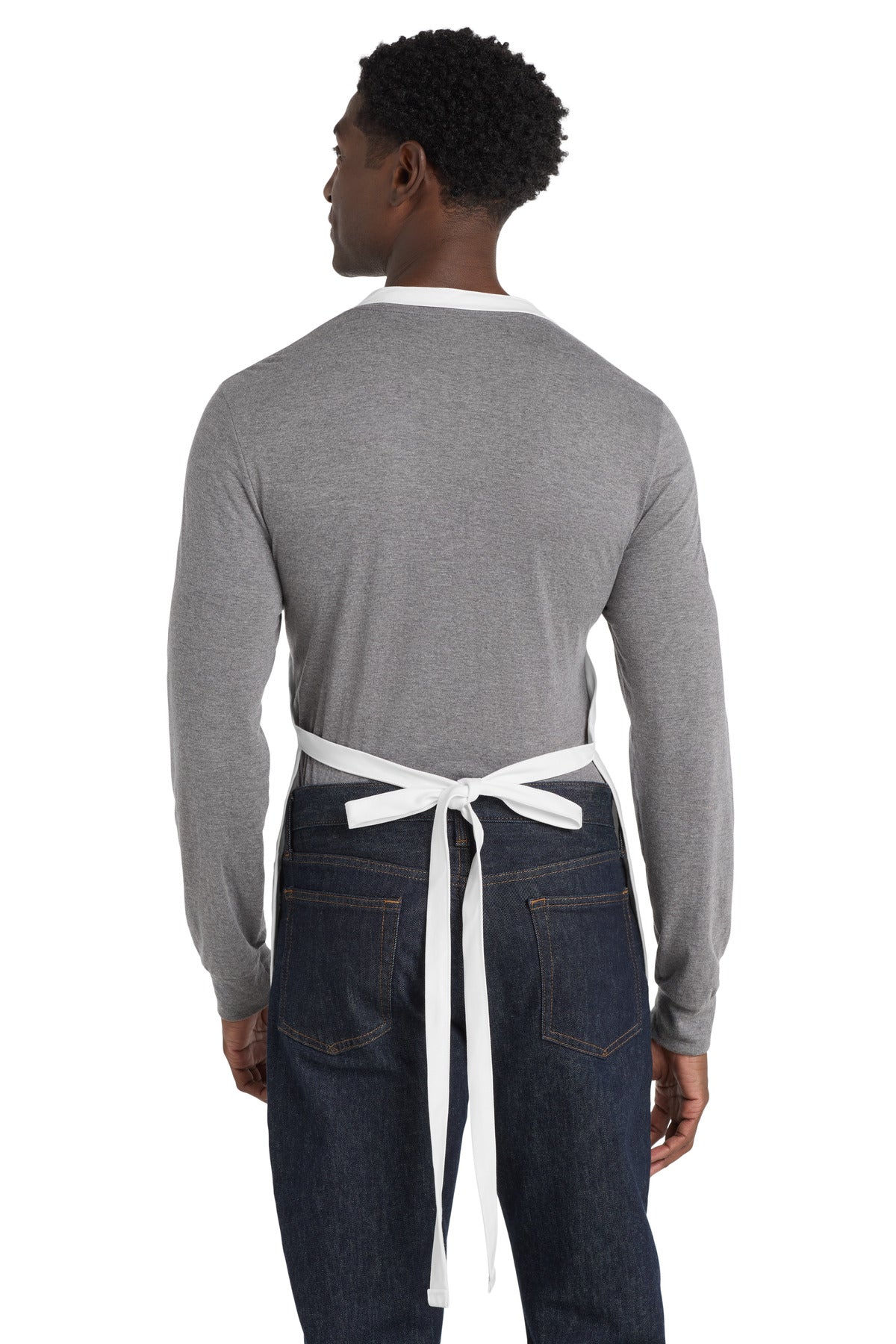Rear View of White Port Authority Medium-Length Apron with Pouch Pockets. A510 plain