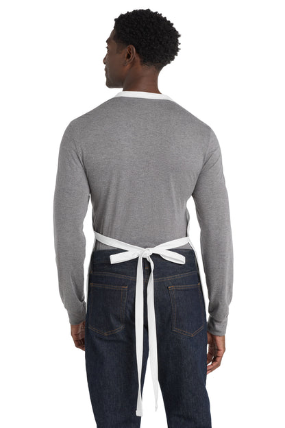 Rear View of White Port Authority Medium-Length Apron with Pouch Pockets. A510 plain