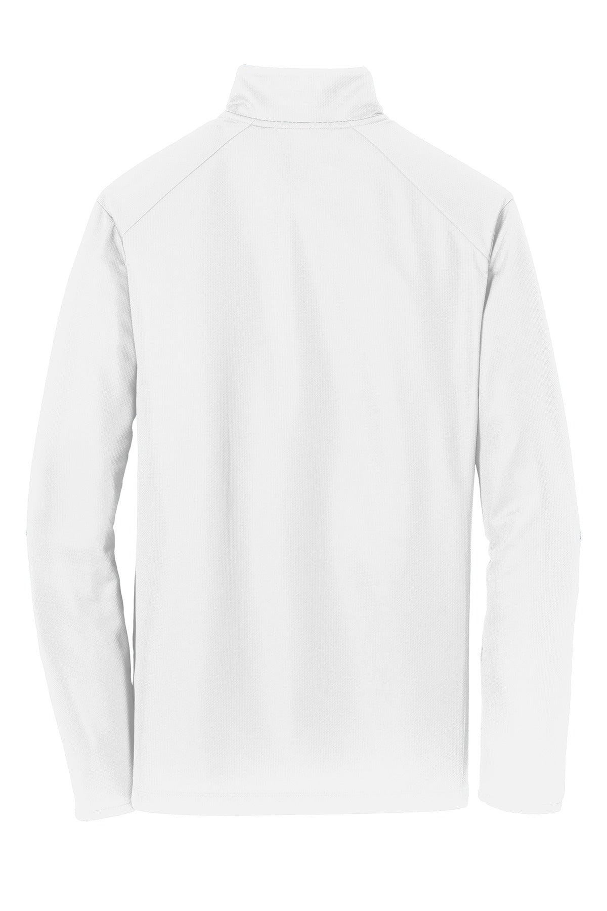 Rear View of White Port Authority Pinpoint Mesh 1/2-Zip. K806 plain
