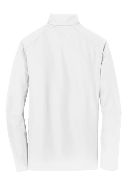 Rear View of White Port Authority Pinpoint Mesh 1/2-Zip. K806 plain