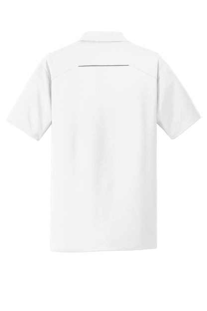 Rear View of White Port Authority Pinpoint Mesh Polo. K580 plain