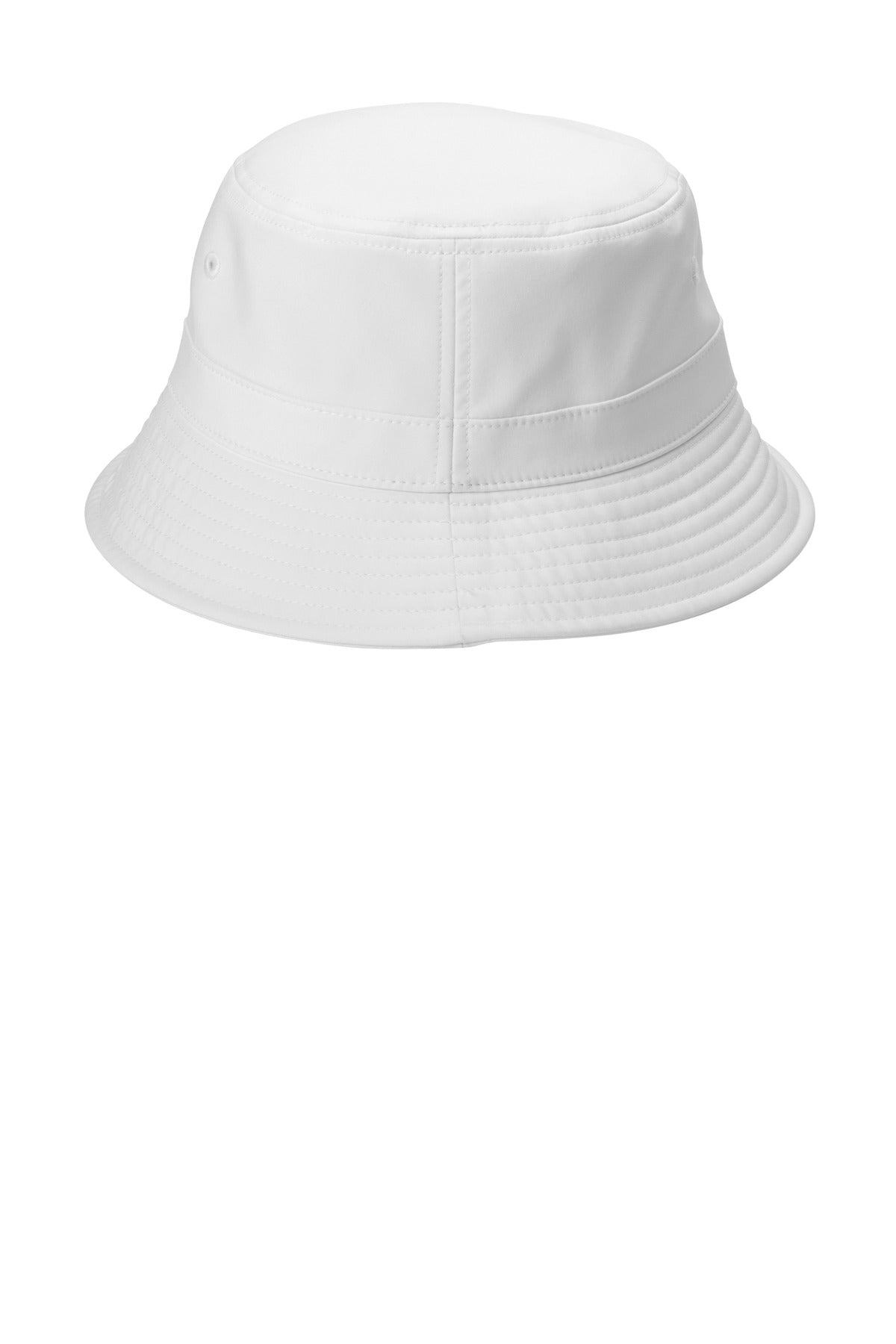 Rear View of White Port Authority Poly Bucket Hat C980 plain