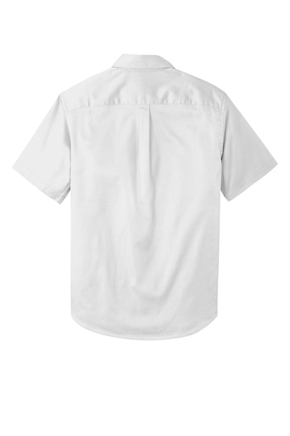 Rear View of White Port Authority Short Sleeve SuperPro React Twill Shirt. W809 plain
