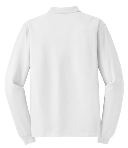 Rear View of White Port Authority Silk Touch Long Sleeve Polo. K500LS plain