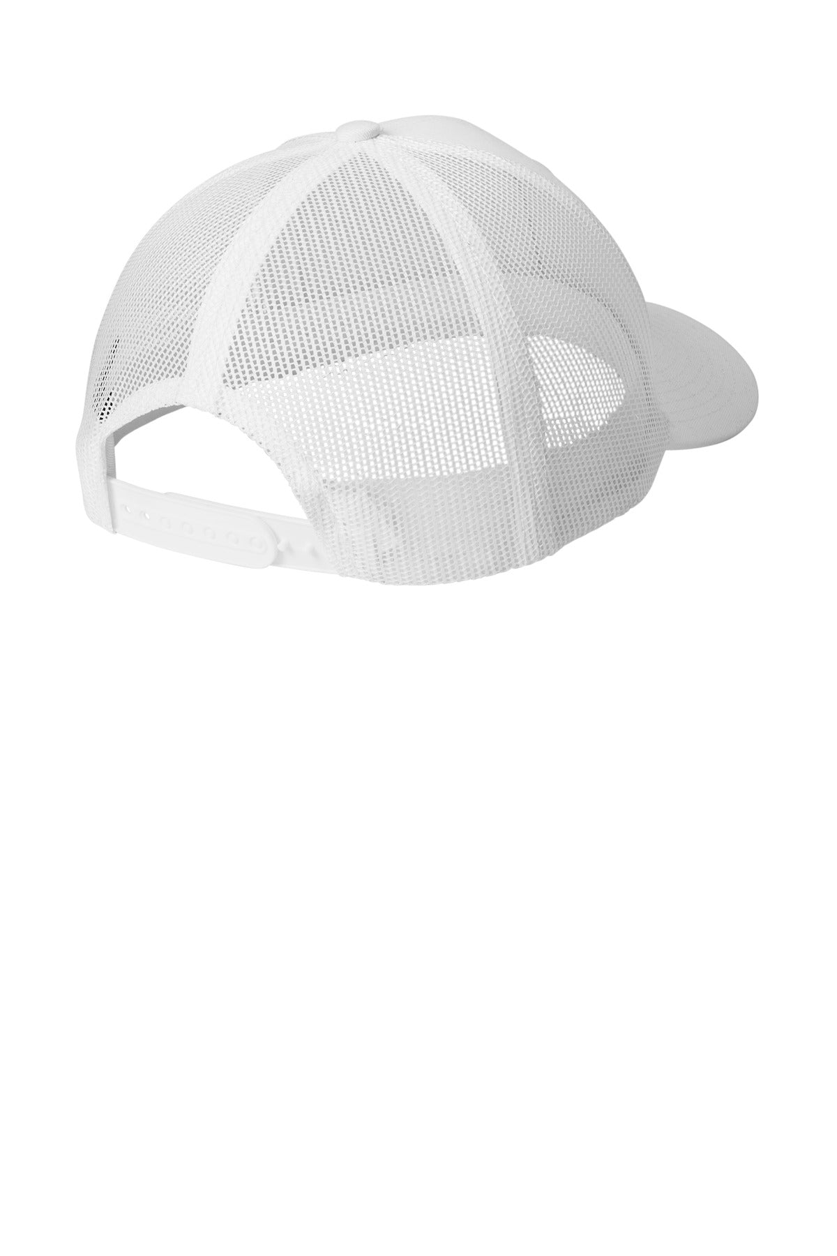 Rear View of White Port Authority Snapback Trucker Cap. C402 plain