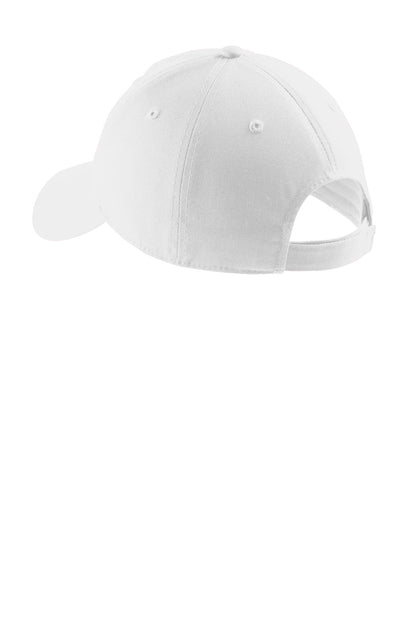 Rear View of White Port Authority Soft Brushed Canvas Cap. CP96 plain