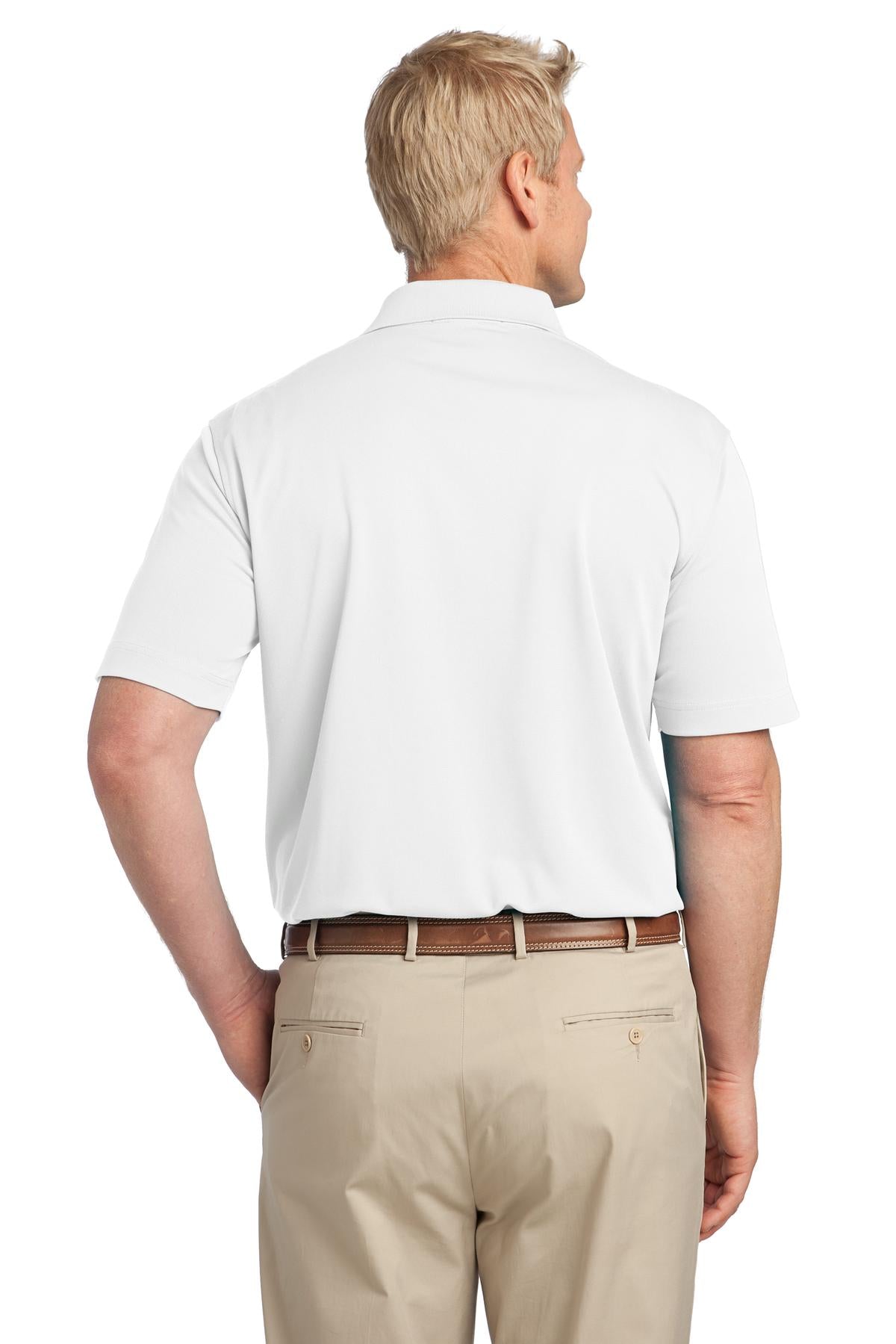 Rear View of White Port Authority Tech Pique Polo. K527 plain