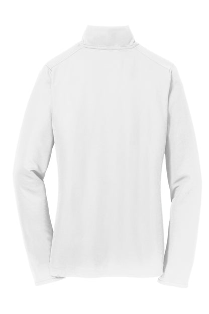 Rear View of White Port Authority Women's Pinpoint Mesh 1/2-Zip . L806 plain