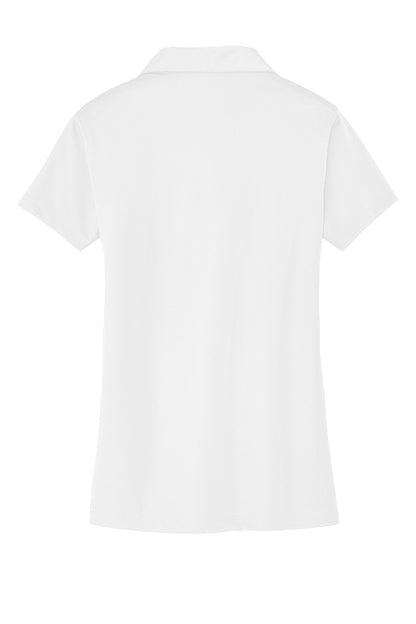 Rear View of White Port Authority Women's Tech Pique Polo. L527 plain