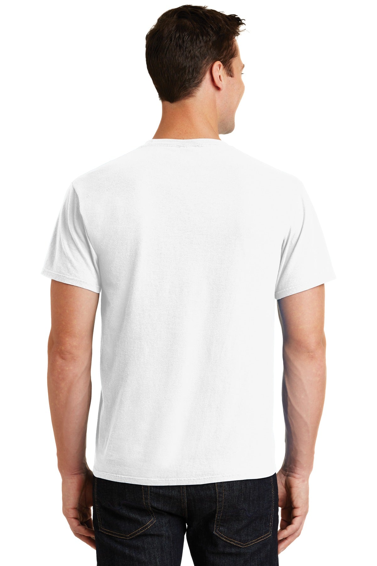 Rear View of White Port & Co Beach Wash Garment-Dyed Tee. PC099 plain