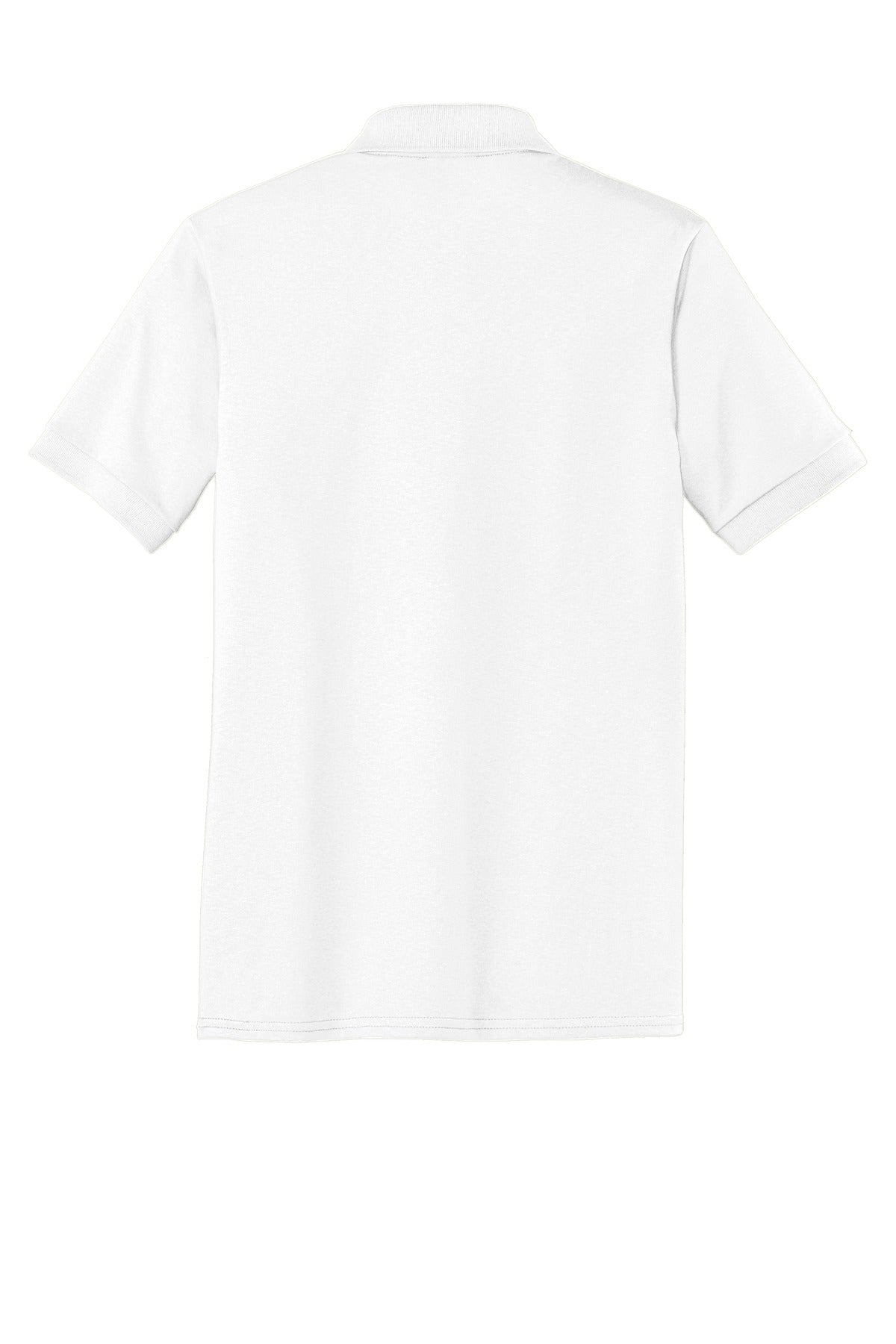 Rear View of White Port & Co Core Blend Jersey Knit Polo. KP55 plain