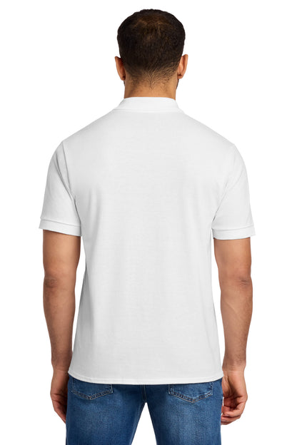 Rear View of White Port & Co Core Blend Jersey Knit Polo. KP55 plain