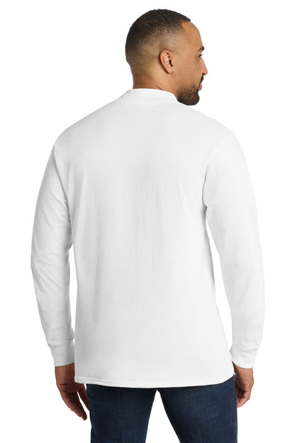 Rear View of White Port & Co Essential Mock Turtleneck. PC61M plain