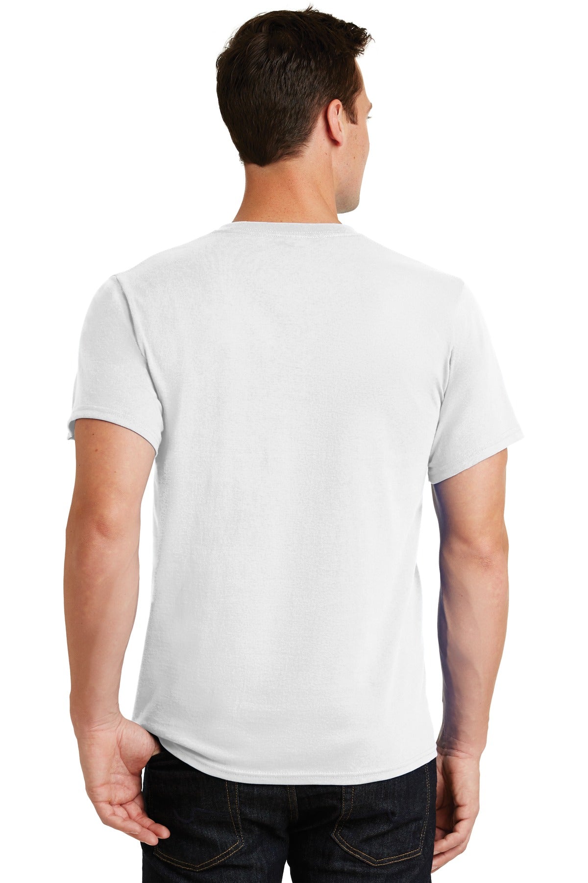 Rear View of White Port & Co Essential Tee. PC61 plain