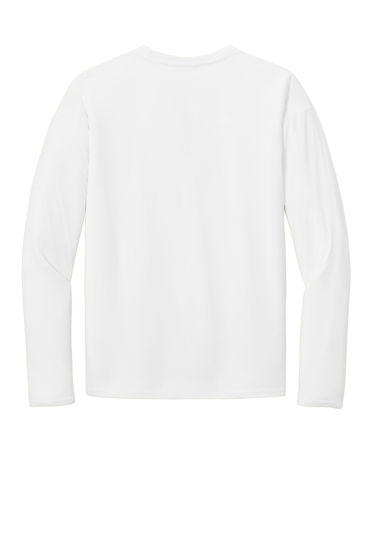 Rear View of White Port & Co Long Sleeve Performance Tee. PC380LS plain