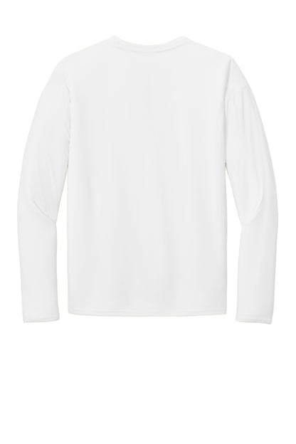 Rear View of White Port & Co Long Sleeve Performance Tee. PC380LS plain