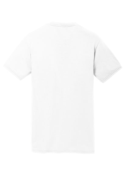 Rear View of White Port & Co Performance Blend Tee. PC381 plain