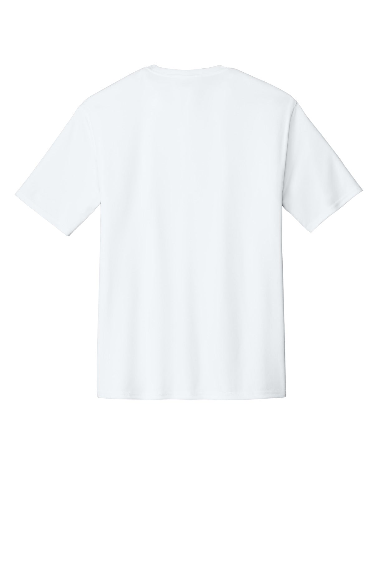 Rear View of White Port & Co Performance Tee. PC380 plain