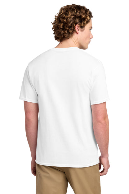 Rear View of White Port & Co Ring Spun Cotton Tee. PC150 plain