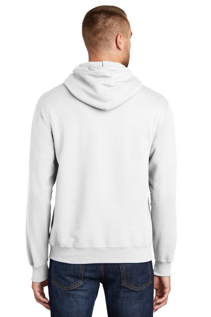 Rear View of White Port & Co Tall Essential Fleece Pullover Hooded Sweatshirt. PC90HT plain