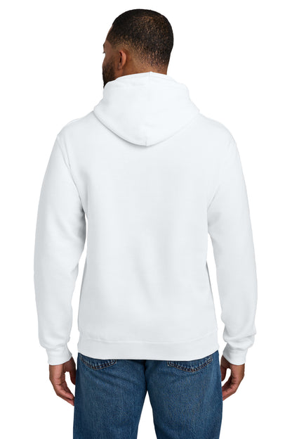 Rear View of White Port & Co Tall Essential Fleece Pullover Hooded Sweatshirt. PC90HT plain