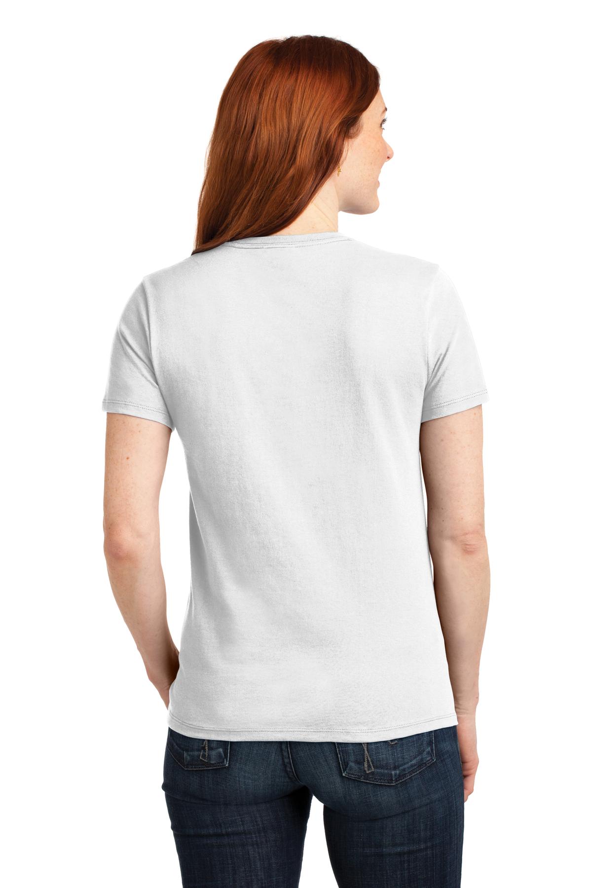 Rear View of White Port & Co Women's Core Blend Tee. LPC55 plain