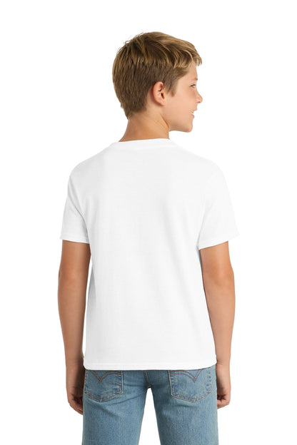 Rear View of White Port & Co Youth Core Blend Tee. PC55Y plain