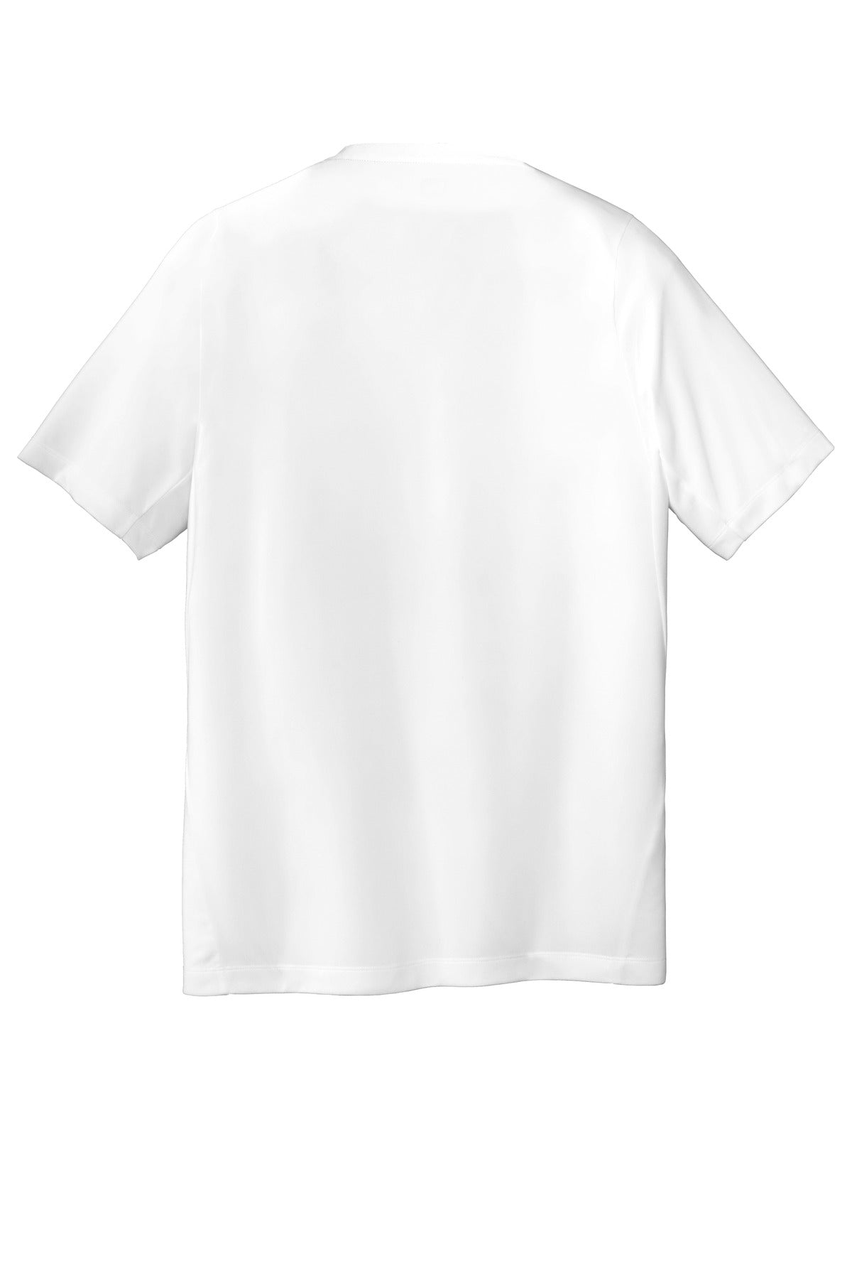 Rear View of White Solid New Era Series Performance Crew Tee. NEA200 plain
