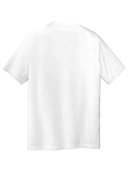 Rear View of White Solid New Era Series Performance Crew Tee. NEA200 plain