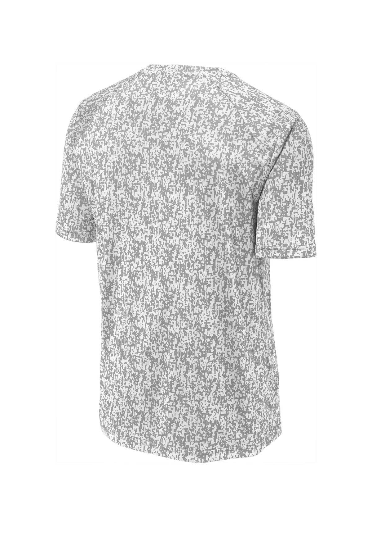 Rear View of White Sport-Tek Digi Camo Tee. ST460 plain