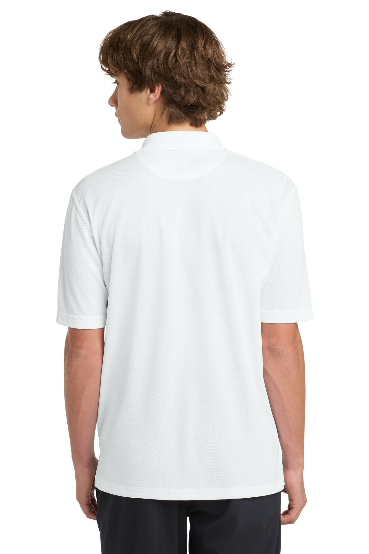 Rear View of White Sport-Tek Dri-Mesh Polo. K469 plain