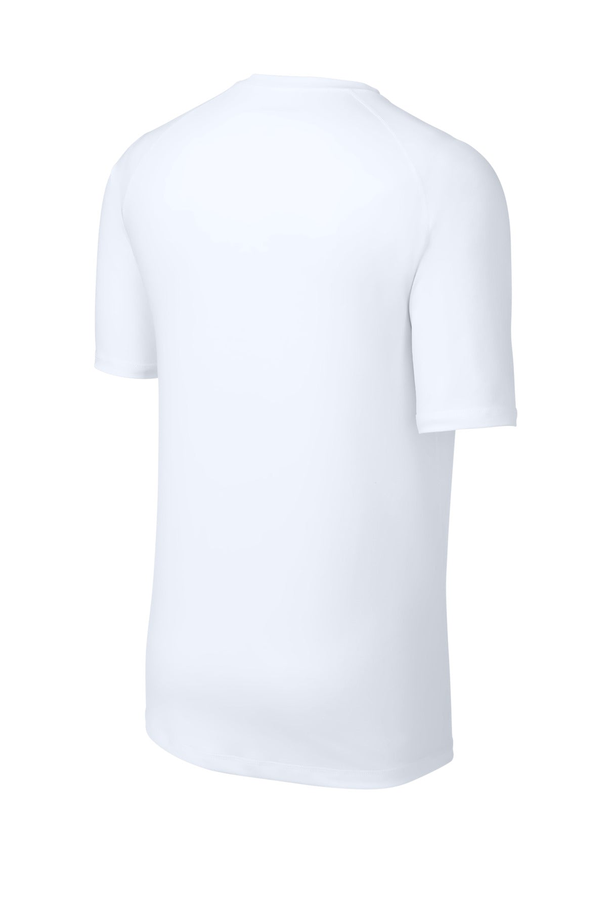 Rear View of White Sport-Tek PosiCharge Compression 1/2-Sleeve Tee ST120 plain